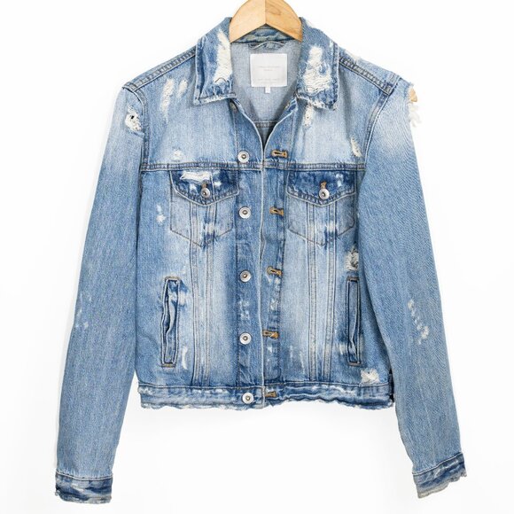 Zara Distressed Denim Jean Jacket Medium - Picture 1 of 11